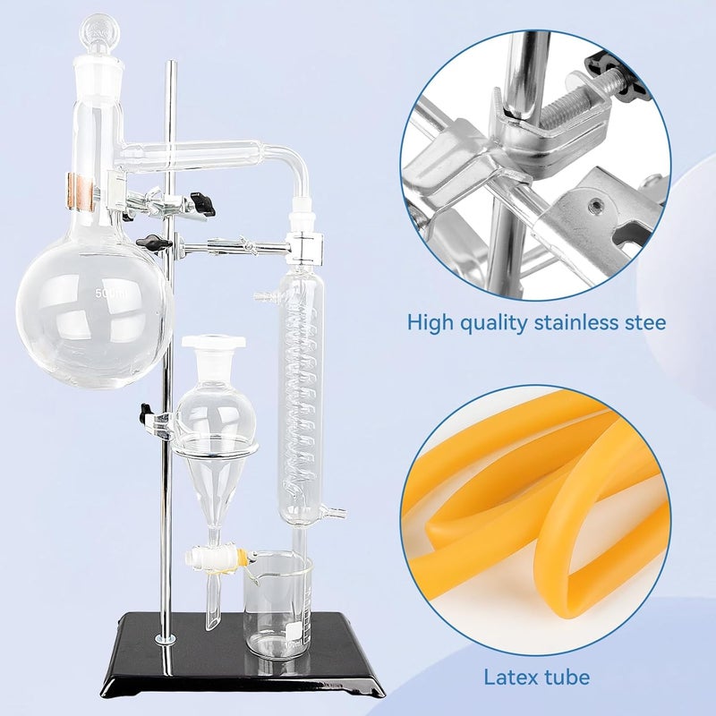 Xeoca Essential Oil Distillation Kit - 500ml Distillation Apparatus Water Distiller 3.3 Boro Lab Glassware Distillation Kit with 24/40 Joint, 31pcs Set - Image 4